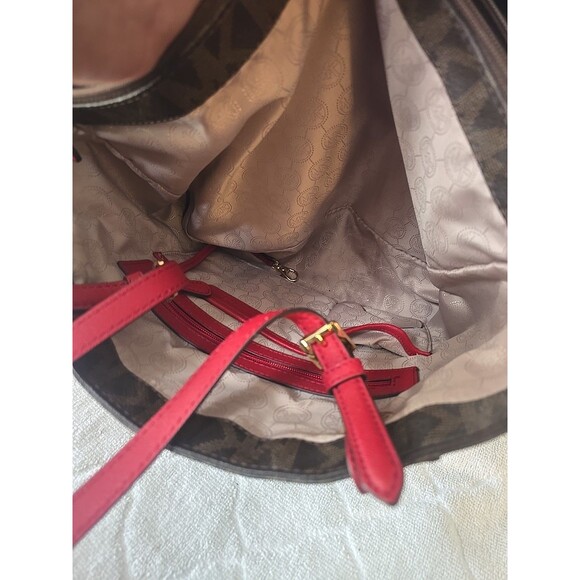 Michael Kors MK Jet Set Signature Brown Magenta Straps Purse Handbag Tote Bag - Picture 10 of 10